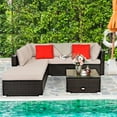 thumbnail image 3 of Patiojoy 6PCS Patio Rattan Furniture Set Outdoor Sectional Sofa Set w/Coffee Table & Ottoman Brown, 3 of 6