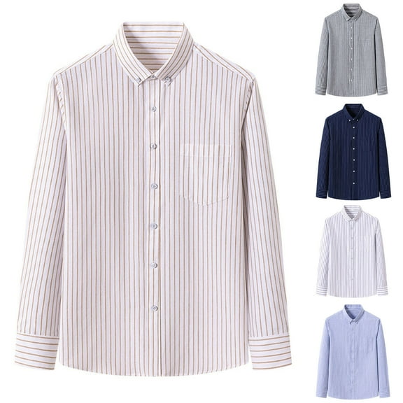 Txeol Men's Casual Slim Fit Shirts Fall Long Sleeve Button Down Dress Shirt Fashion Stripe Business Work Tops with Pocket,Dark Blue,S