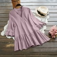 thumbnail image 2 of Mrat Short Sleeve Shirts Womens Spring Summer Solid Color Plus Size Casual Loose T-Shirt Short Sleeve V-Neck Tops Cotton Linen Blouse Solid Loose Tunic Tops S-75 Pink-A 7XL, 2 of 4