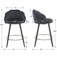 thumbnail image 2 of Guyou 25.5" Bar Stool Set of 2, Modern Velvet Upholstered Counter Height Barstools with Petal Back and Gold Metal Ring Footrest for Kitchen Island Home Bar Restaurant, Black, 2 of 13