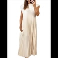 thumbnail image 1 of Vestidos Largos Plisados de Iglesia para Mujer, Informales, de Verano, de Corta, con Cuello Redondo, Sueltos y Vaporosos. Beige XXXL, 1 of 7