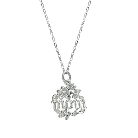 Sterling Silver MOM Mother's Day Pendant Necklace, 18"