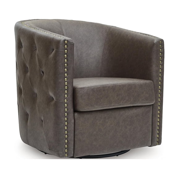 Bowery Hill Contemporary Faux Leather Brown Finish Swivel Accent Chair