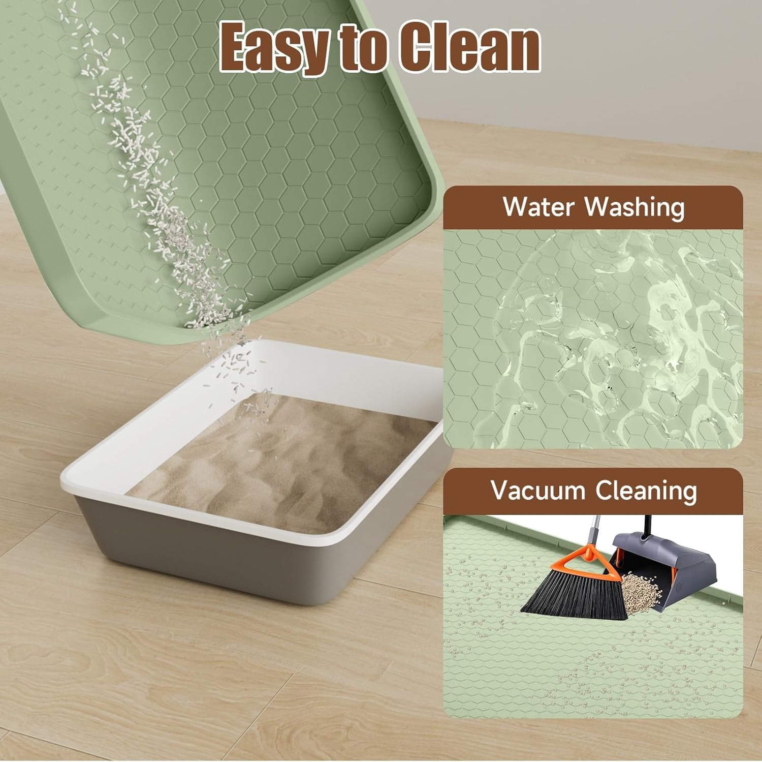 Litter Mat, 34" X 22" Large  Mat  Litter Trapping Mat,  Litter Box Mat, Soft  Kitty Paws, -Proof, Easy to Clean, Non-Slip Kitty Litter Mat for Floor(Green)