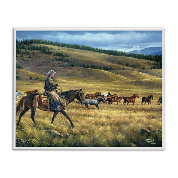 Stupell Industries Traditional Equestrian Horse Landscape White Framed Giclee Art, 14 x 11, by Abraham Hunter