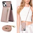 thumbnail image 6 of Allytech for iPhone 14 2022 Case with Crossbody Strap, PU Leather Stand Wallet Purse Case with Credit Card Slots Zipper Pocket Detachable Shoulder Strap Case for iPhone 14 6.1", Rosegold, 6 of 12