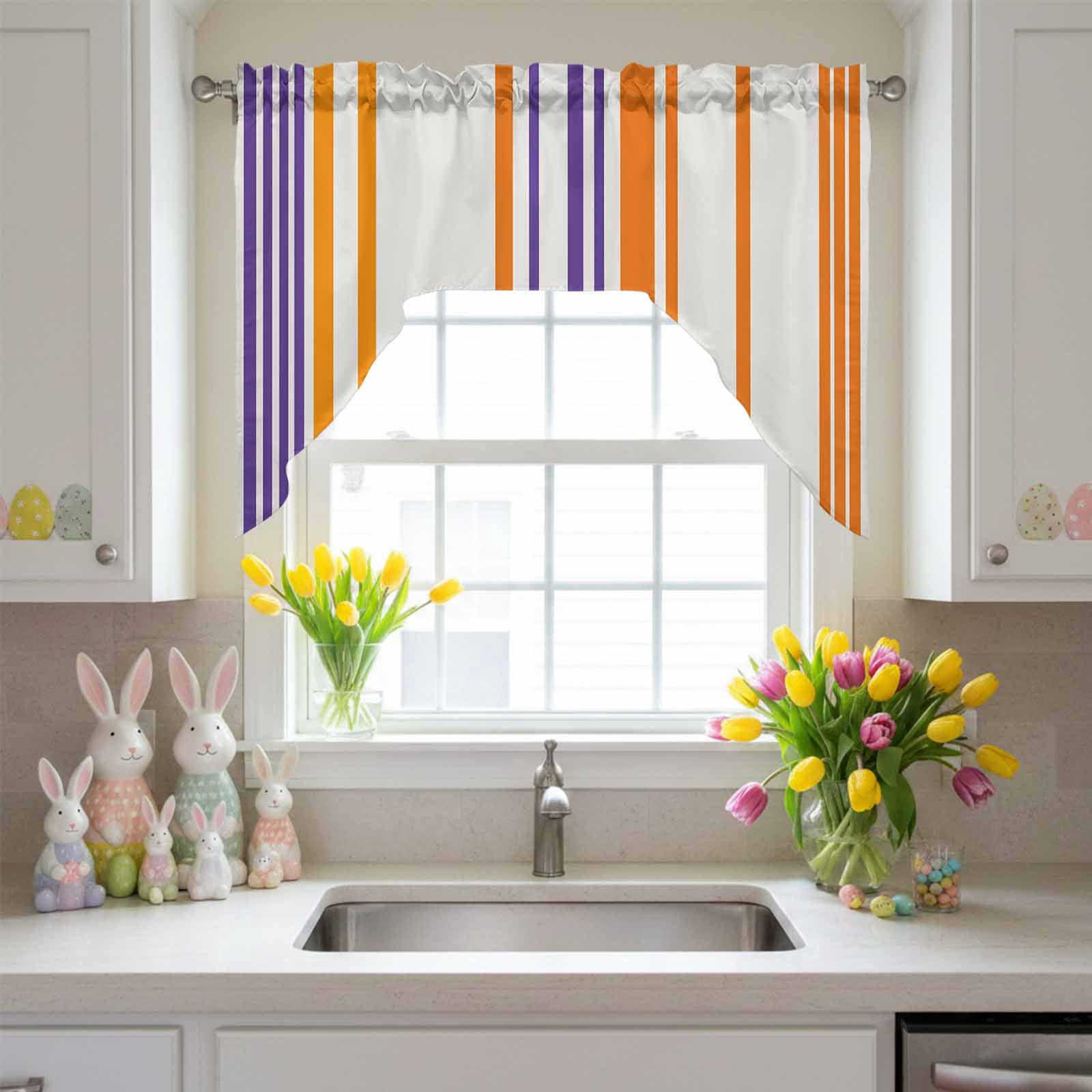 Basics Patterned Swag Valances for Kitchen Window, Watercolor Rectangle Colorful Stripes Small Swag Valances Rod Pocket Curtain Drapes Window Treatment for Bedroom Bathroom, 56x36 Inch