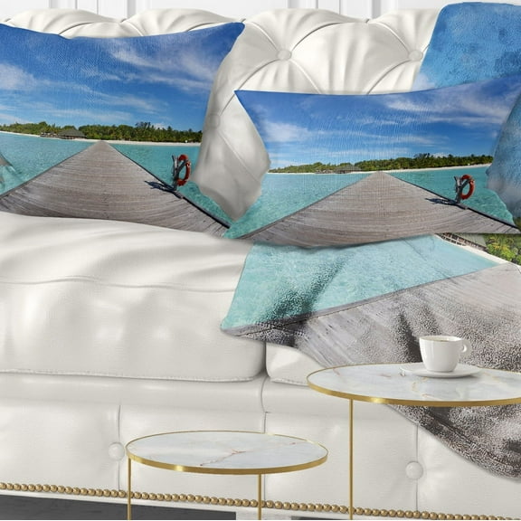 Designart 12" x 20" Blue Polyester Throw Pillow