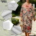 thumbnail image 5 of COEQINE Comfort Plus Size Dress 3/4 Sleeve Wrap V Neck Linen-Like Midi Tunic Dress for Women, Flowy Loose Fit Loungewear 1X 2X 3X 4X, Easy Care, Size 2XL, Vintage Floral Bird Pink, 5 of 6