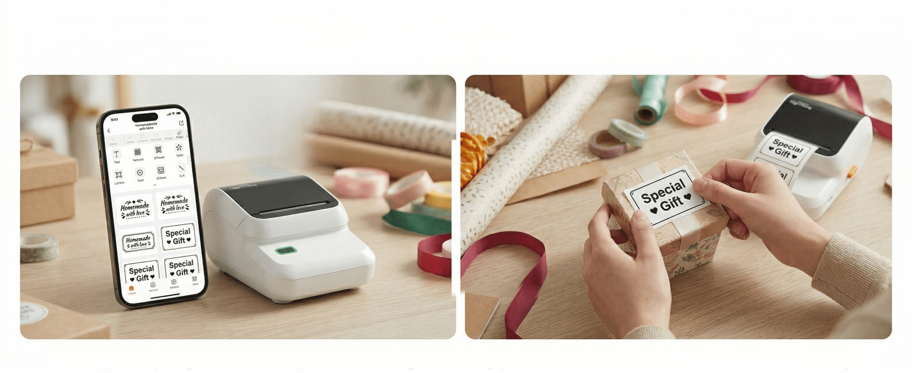 Portable label printer, mini thermal label making machine, wireless ink free sticker printer, suitable for home, office, storage and organization, 1 printer+2 rolls of label paper