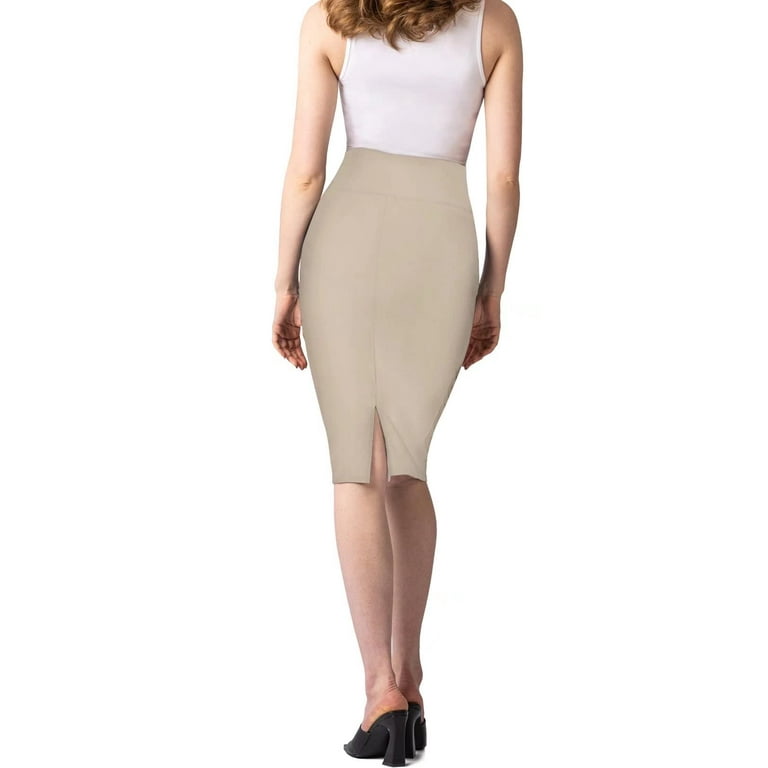 H&C Women Premium Nylon Ponte Stretch Office Pencil Skirt High