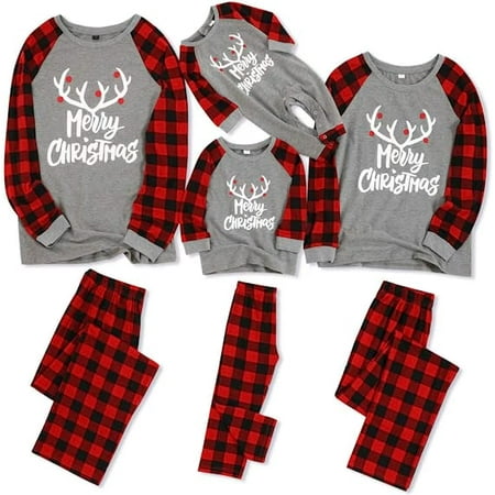 

Matching the letter and plaid printed long sleeved T-shirt and underpants set by the family Pajama for Christmas PJ