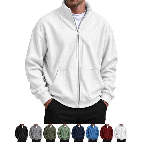 LONKITO Mens Jackets Lightweight Waffle Casual Sweatshirt Outerwear Jackets with Pockets