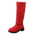 thumbnail image 5 of Rokment Womens Slouchy Wide Calf Knee High Boots Fall Winter Stylish Casual Suede Round Toe Low Heel Pull on Long Tall Dress Boots Solid Color Red Size 8, 5 of 6