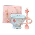 thumbnail image 4 of Taza de café de cerámica estética para , leche, cacao, café, taza floral femenina, regalo de cumpleaños de Valentín para mujeres y niñas. Azul, 4 of 8