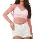 thumbnail image 1 of Camiseta De Malla Transparente Mujeres Sexy Camisetas Moda Glitter Pearl Rhinestone Slim Crop Top (Rosa S) Cgtredaw Para estrenar, 1 of 1