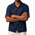 thumbnail image 7 of UVEASISHA Denim Shirt Men Short Sleeve Button Down Mens Shirts Check Pocket Casual Western Cowboy Shirts Vintage Washed Travel Shirt Navy 5XL, 7 of 7