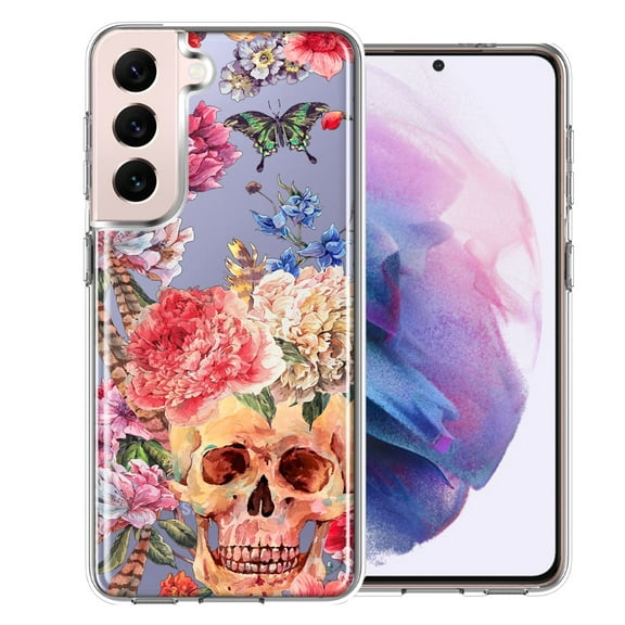 MUNDAZE Case For Samsung Galaxy S22 Plus Indie Spring Peace Skull Feathers Floral Butterfly Flowers Phone Cover