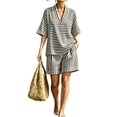 thumbnail image 3 of akafmk Womens Striped 2 Piece Sets Oversized V Neck Short Sleeve Shirt and Shorts Set Summer Casual Travel Vacation Outfits, 3 of 7