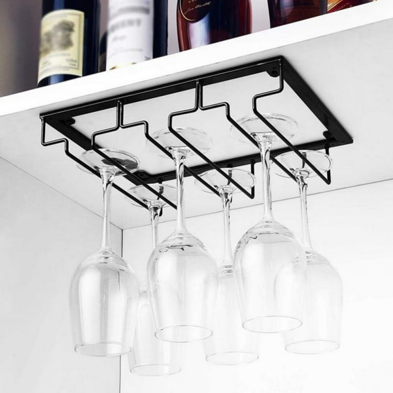 Keyohome Metal Wine Glass Rack Under Cabinet Stemware Rack Wire Wine Glass Holder Glass Drying Storage Hanger(8 Glass), Size: 2Pcs(8 Glass Rack)
