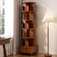 thumbnail image 3 of Tcbosik Revolving Bookcase with Wheels, 5-Tier Bookcase with Open Shelves for Small Space, Floor Standing Storage Rack for Living Room, Bedroom, Walnut Brown, 3 of 9