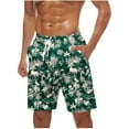thumbnail image 2 of Mens Shorts Elastic Waist Drawstring Hawaii Print Shorts Pockets Casual Beach Pants Army Green L, 2 of 5