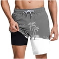 thumbnail image 2 of TKKCS Mens Graphic Swim Trunks With Compression Liner- Summer Lightweight Casual Elastic Drawstring Waist Quick Dry Vacation Beach Board Shorts With Pockets Gray Size XL, 2 of 8