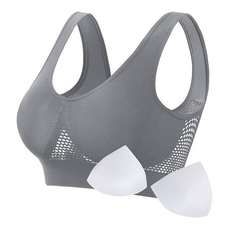 Fouhkni Sports Bras for Women Breathable Liftup Workout Bra Plus Size Wireless Full Support Mesh Bra