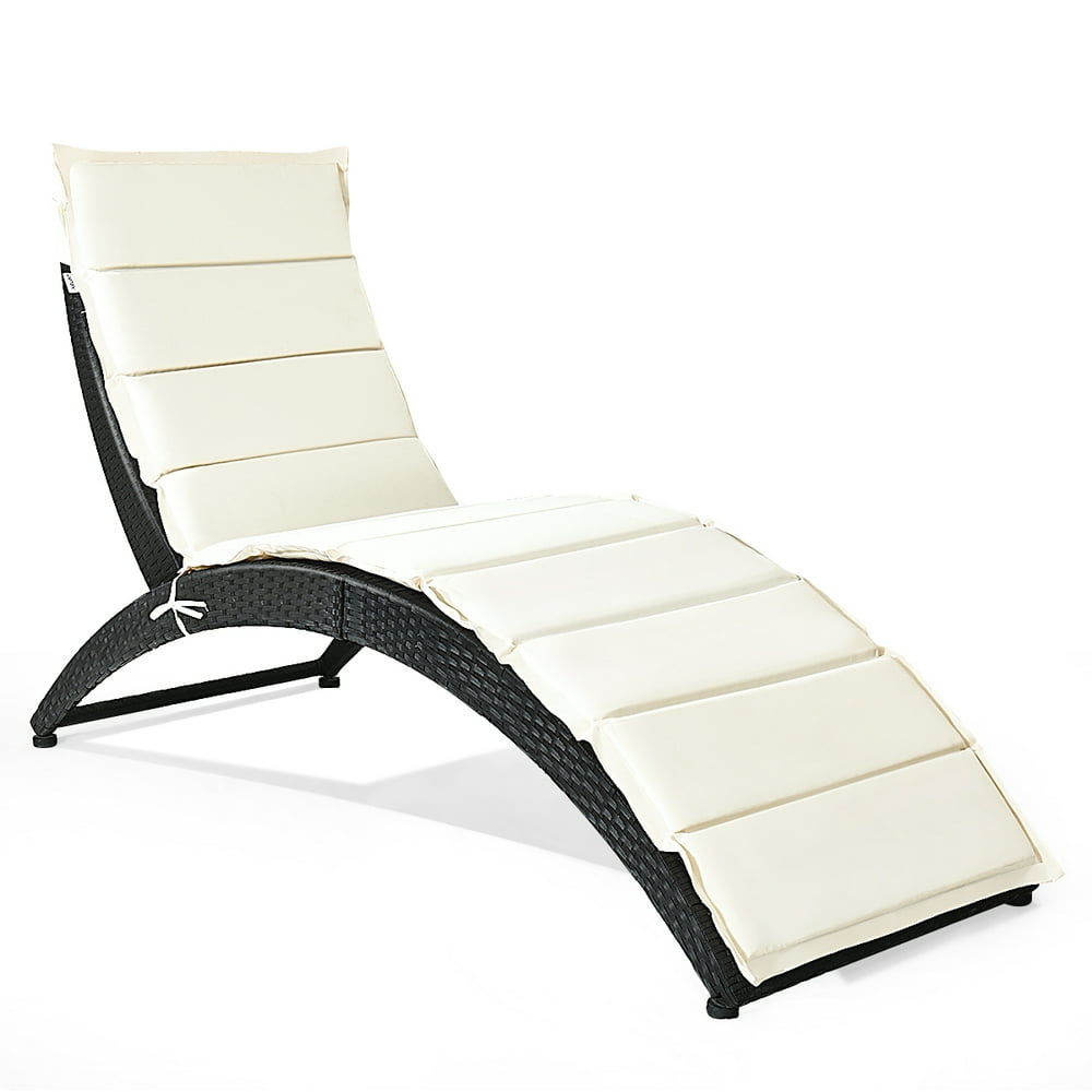 Costway Foldable Rattan Outdoor Chaise Lounge Black
