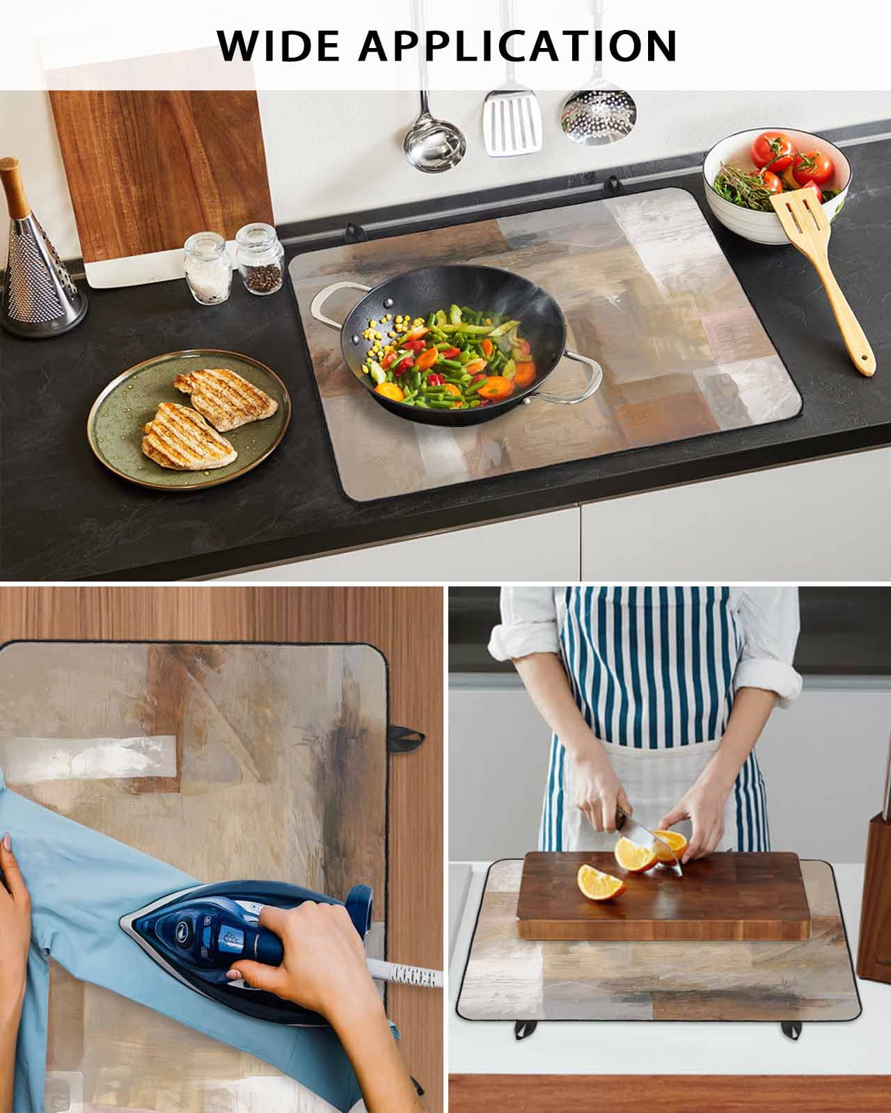 nqOlkjepod Large Induction Cooktop Protector Mat 24"x21", Brown Painting Stove Top Covers for Electric Stove, Modern Abstract Retro Art Aesthetics Stove Burner Cover Mats, Glass Top Stove Cover