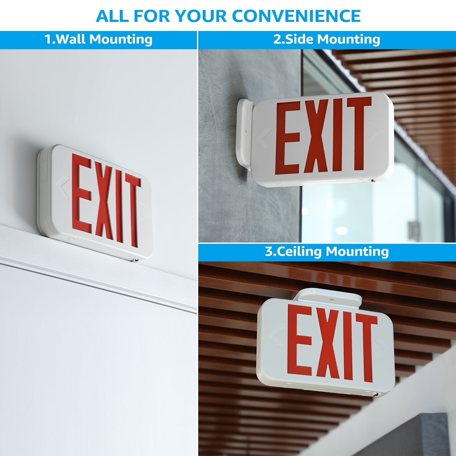 6 Pack Red LED Exit Sign Emergency Light, Double Sided, UL-Listed, AC 120V/227V Exit Light for Business, Residencial & Commercial
