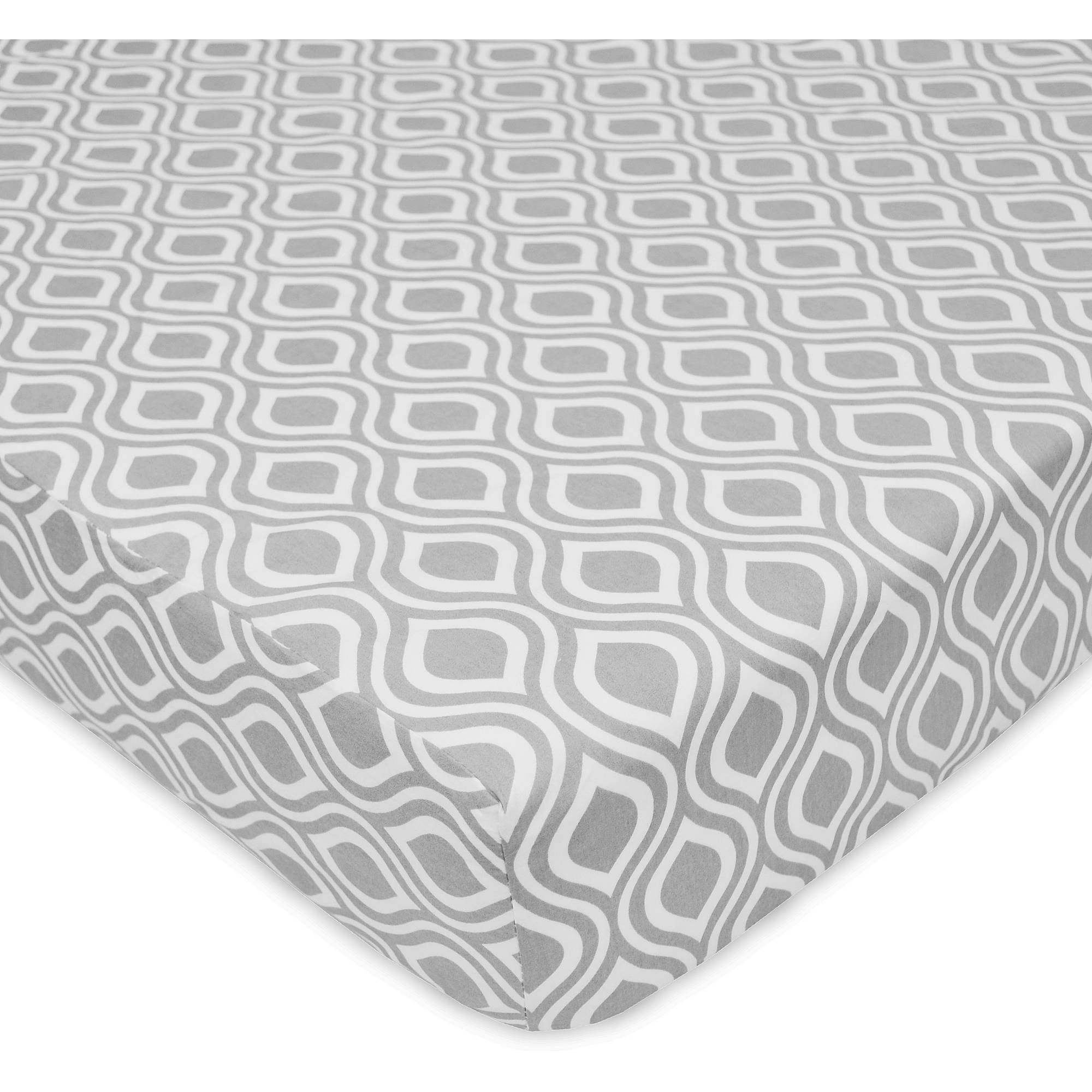 TL Care 100% Natural Cotton Percale Fitted Crib Sheet for Standard Crib and Toddler Mattresses, Gray Ogee, 28 x 52, Soft Breathable, for Boys and Girls