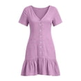 thumbnail image 5 of zbxnLI Women's V Neck Dresses Short Sleeve Dress with Pocket Casual Work Lightweight Ruffle Hem Sundress for Women, 5 of 7