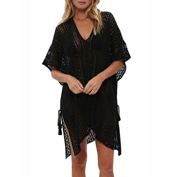 Swimsuit Cover Up for Women Crochet Sleeveless Tunic V Neck Bikini Beachwear Sheer Bathing Suit Coverups Alsol Lamesa