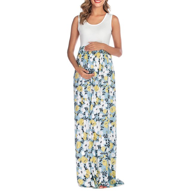 Falda de maternidad sin mangas para mujer, vestido de moda con estampado de flores, liquidación por menos de 5