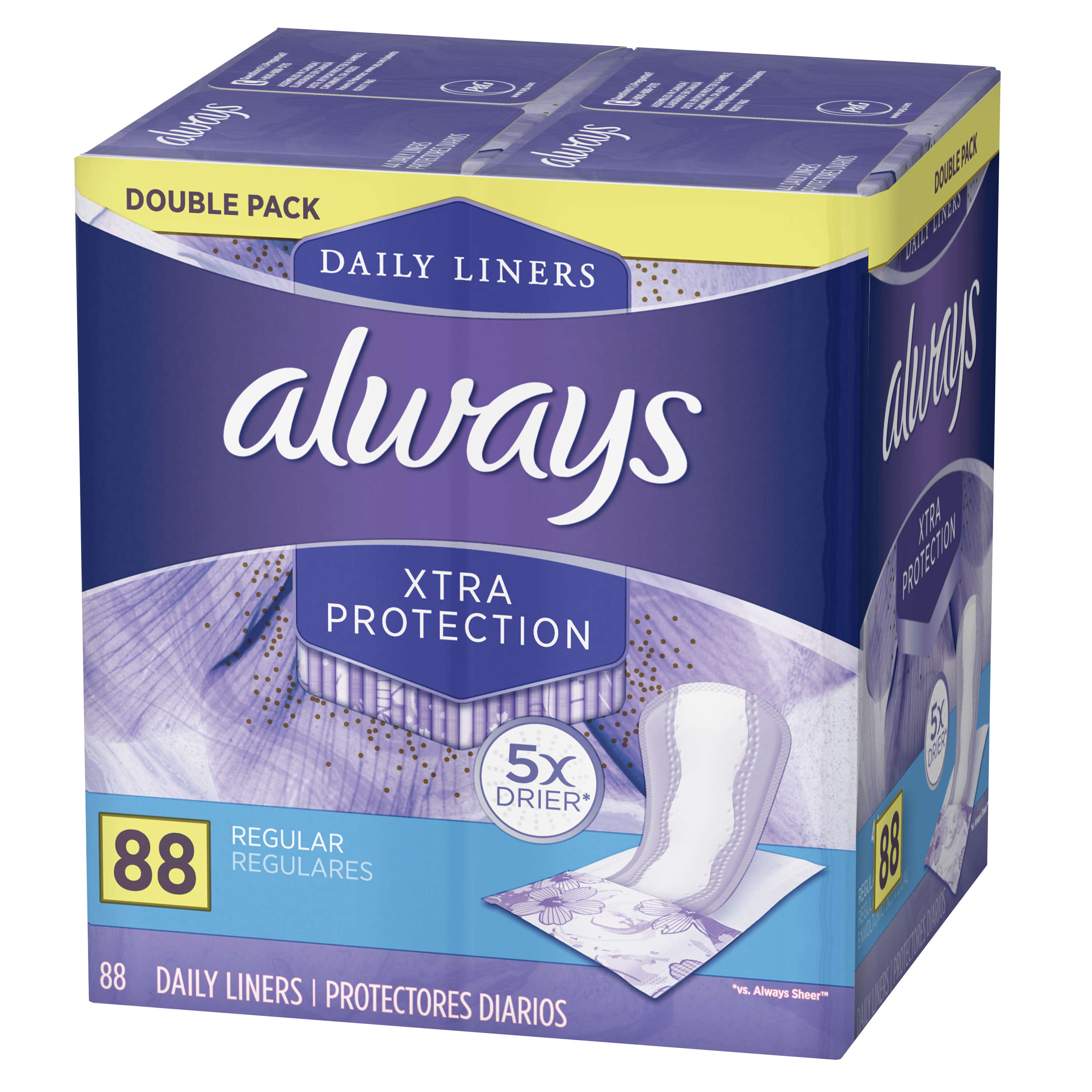 Always Xtra Protection Daily Liners, 88 Count, Unscented, Wrapped ...