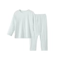 thumbnail image 5 of xaoyunyn Girls 2 Piece Basic Homewear Outfits Casual Solid Color Round Neck Long Sleeve Top and Pant Set 7-15 Years, 5 of 6