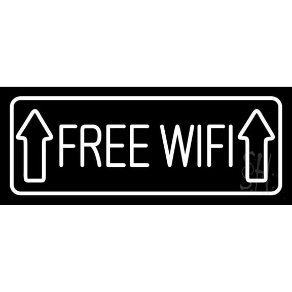 Free Wifi Block With Up Arrow LED Neon Sign 10 x 24 - inches, Clear Edge Cut Acrylic Backing, with Dimmer - Bright and Premium built indoor LED Neon Sign for Computer & Electronics store decor.