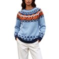 thumbnail image 2 of QSAWXQZ Women's Crewneck Sweater Long Sleeve Color Block Fair Isle Jacquard Pullover Casual Knit Top L, 2 of 6