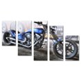 thumbnail image 1 of Juego de Cuadros Decorativos, Motocicleta Custom Azul tipo Chopper, Estilo Biker y Urbano, 5 Piezas, Ideal para Garajes y Bares, 150x80cm, 1 of 5