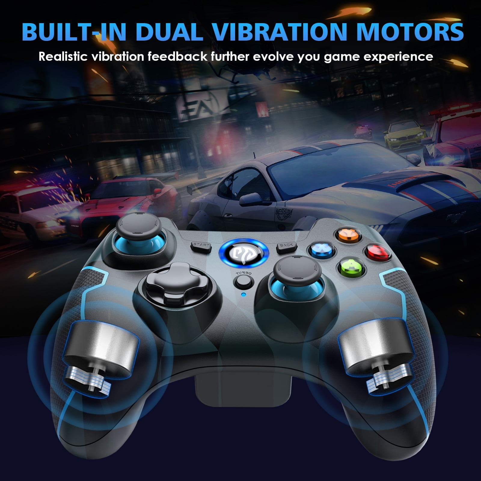 LISHIVE Wireless Gaming Controller for PC Windows XP 7 8 10/Laptop/Android/TV Box, 2.4GHz Gaming Computer Remote Controller with Dual Vibration Turbo, Green, PC Game Joysticks