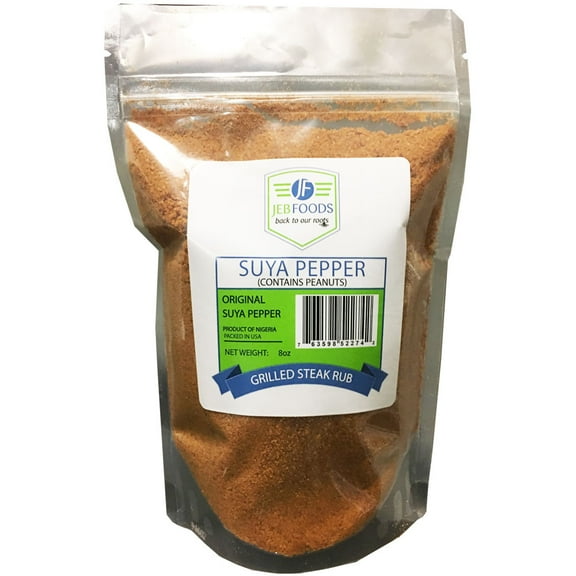 JEB FOODS Suya seasoning 8oz - African suya seasoning - sweet flavor, spicy powder, grilled steak seasoning blend (with kuli kuli – grounded roasted peanut cake) (SUYA PEPPER 8oz)