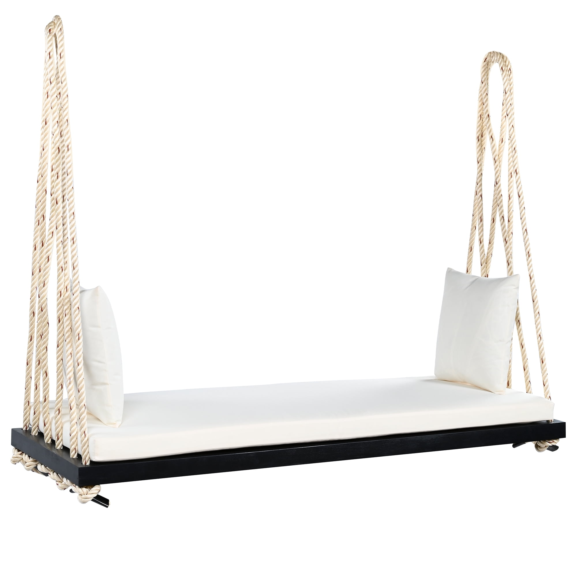 Euroco Acacia Wood Swing Chair with Hemp Rope Suspension, 400lbs Capacity, Comfortable Cushioned Seat, Easy Setup, Multiple Colors