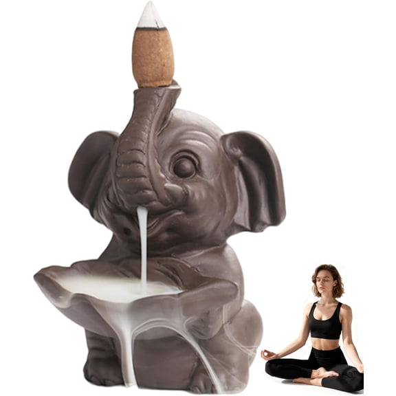 Ceramic Elephant Incense Burner, Backflow Incense Cone Holder Waterfall Burner, Elephant Statue Ceramic, Meditation Accessories, Aromatherapy Home Decoration for Spa Yoga Meditation (1)