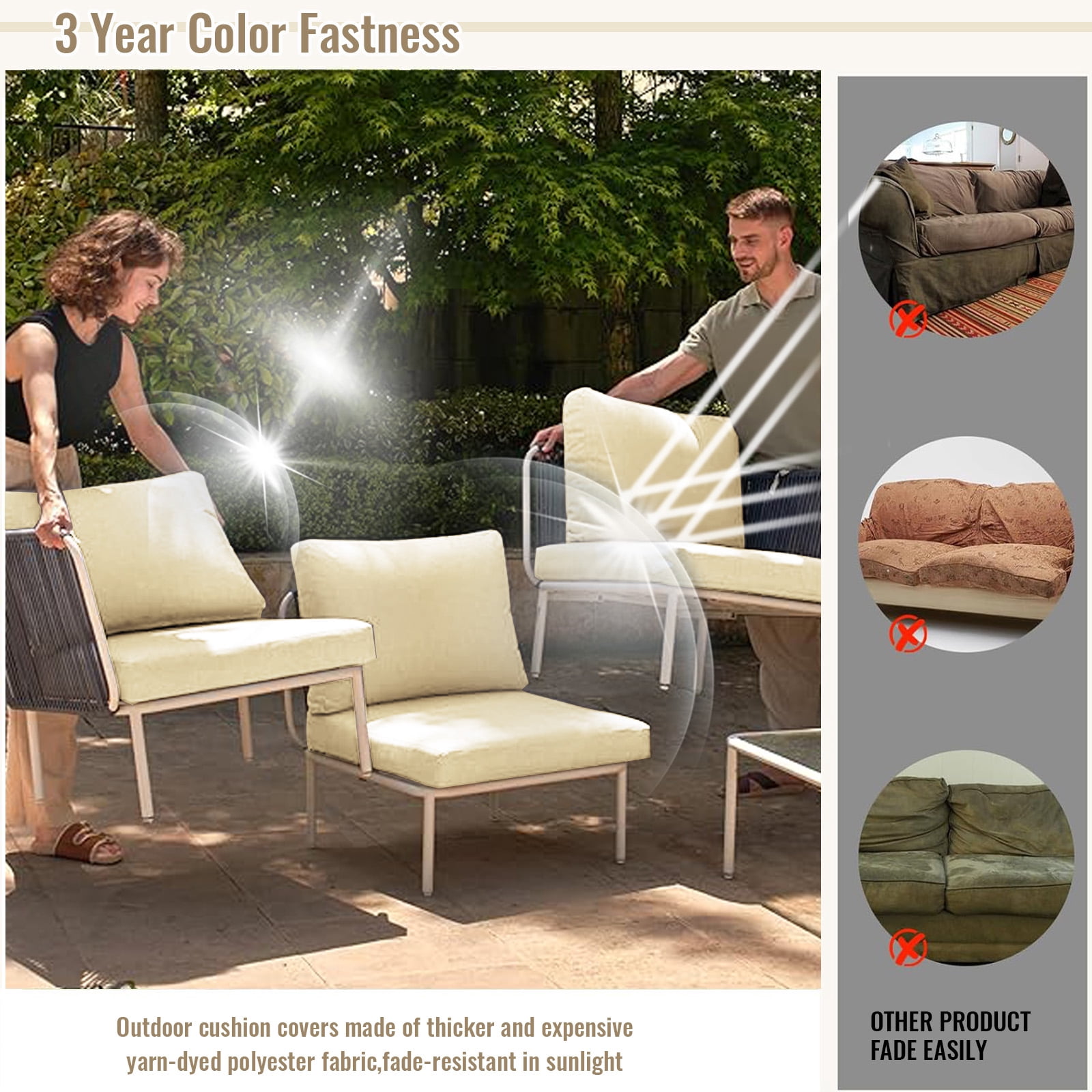 YLLN 14-Piece Sofa Cushion Set, 4in Thick Replacement Cushions For Outdoor Furniture, Water-Resistant Patio Outdoor Sectional Cushions, For 6-Seat Sectional Patio Conversation