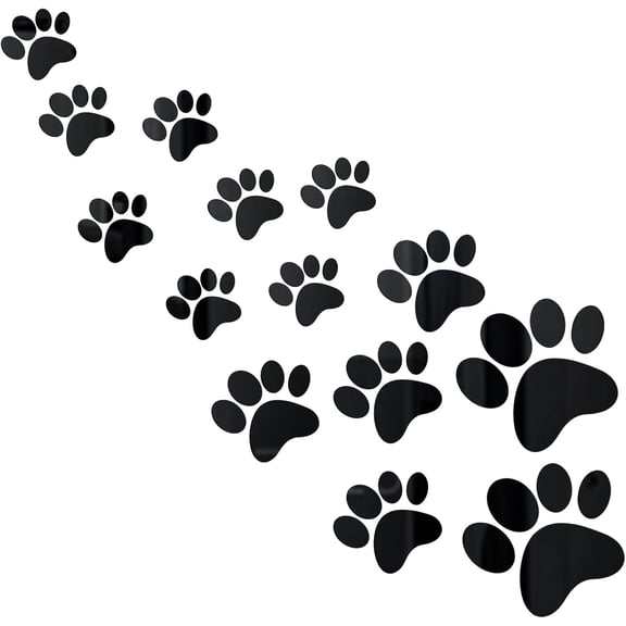 14 Pcs Dog Paw Print Mirror Stickers Paw Prints Acrylic Mirror Wall Sticker Removable Dog Pup Wall Decors for Bathroom Living Room Bedroom Art Nursery Kids Children Home Decor-3 Sizes(Silver)