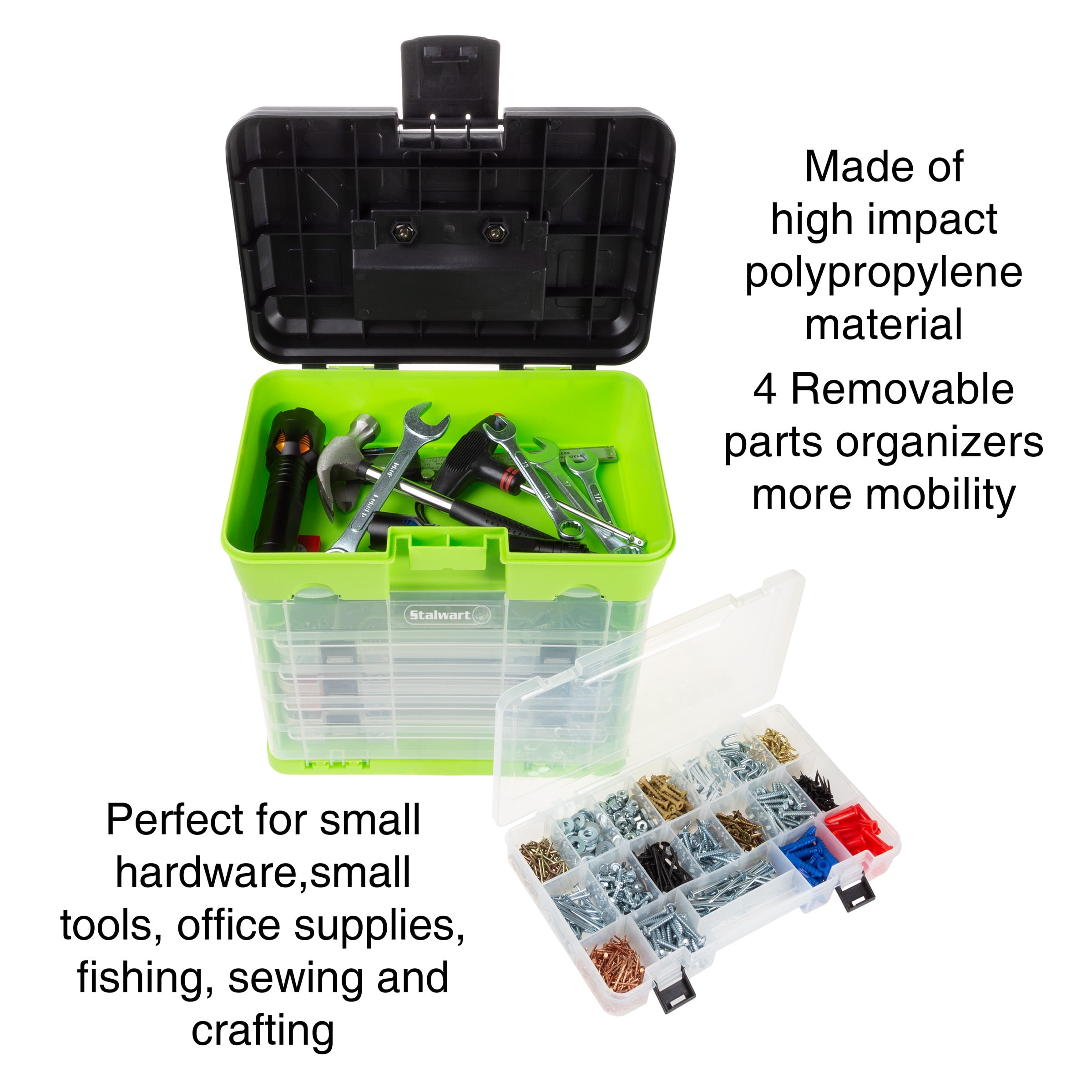 Stalwart Small Part Organizer Toolbox for Hardware, Tackle or Crafts, Green