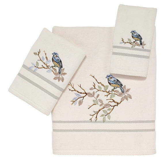Avanti Linens - 3pc Towel Set, Soft & Absorbent Cotton Towels (Love Nest Collection, Ivory)