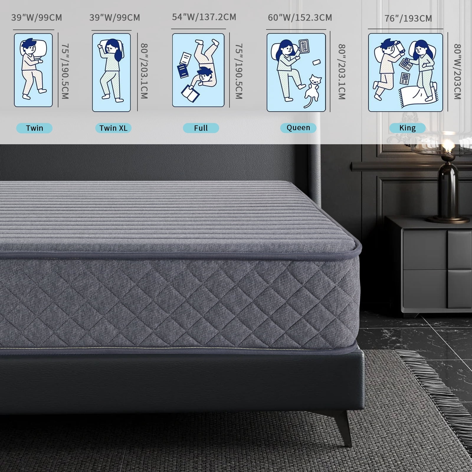 BMMB 12 Inch Queen Size Premium Memory Foam High Quality Pocket Coils Mattress Medium Firm High Breathable Zero Pressure Cooling Night Sleep