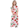 thumbnail image 5 of DAETIROS Girls Strawberry Print Maxi Dress Short Sleeve Pockets Soft Comfortable Casual Flowy Long Dress for Kids Pink,Size 11 T, 5 of 9